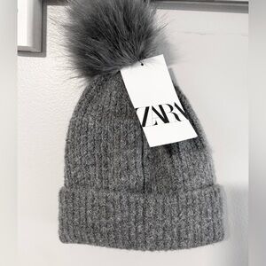 Zara Grey Beanie with Pom-Pom